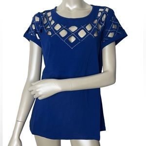 Ashley Stewart Blue Cutout Top